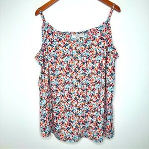LOFT Red and Blue Floral Camisole Adjustable Strap Top Size 20